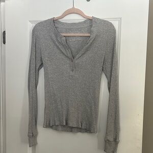 Aerie Gray Ribbed Long Sleeve Top